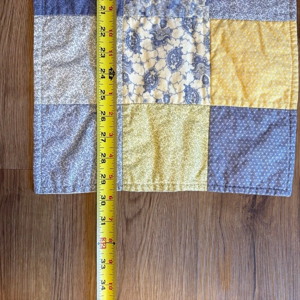 Handmade Patchwork Quilted Table Runner Blue Yellow Floral Farmhouse 29.5x12.5